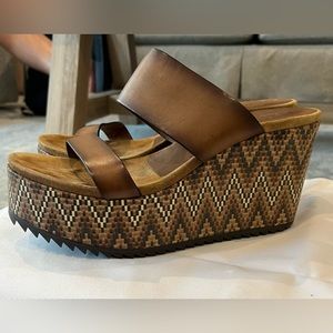 Pedro Garcia Leather Zig Zag High Wedge Shoes Size 11